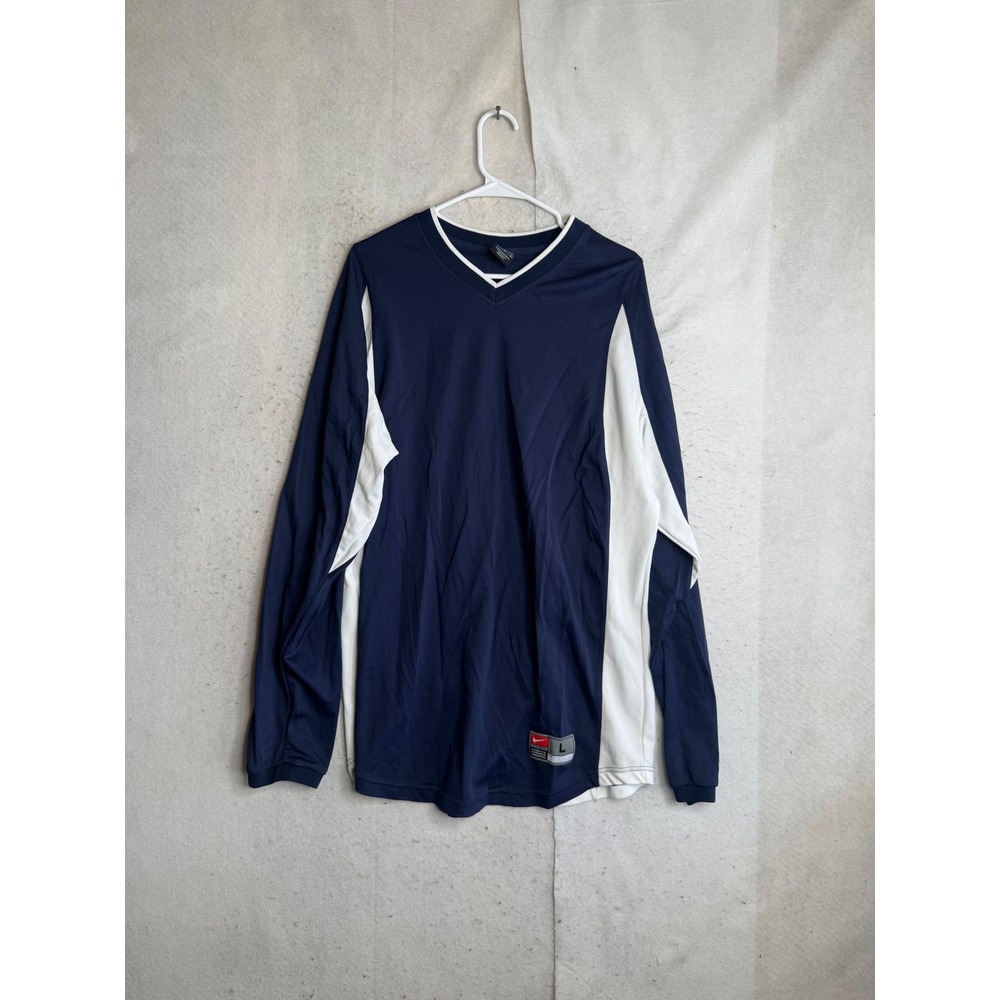 Nike Team Mens Large Navy Blue White Long Sleeve V-Neck Training Jersey HO04 BLM